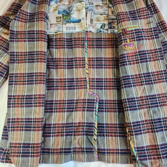 ROBERT GRAHAM Linen Sports Coat Jacket Men XL Multicolor Plaid Blazer